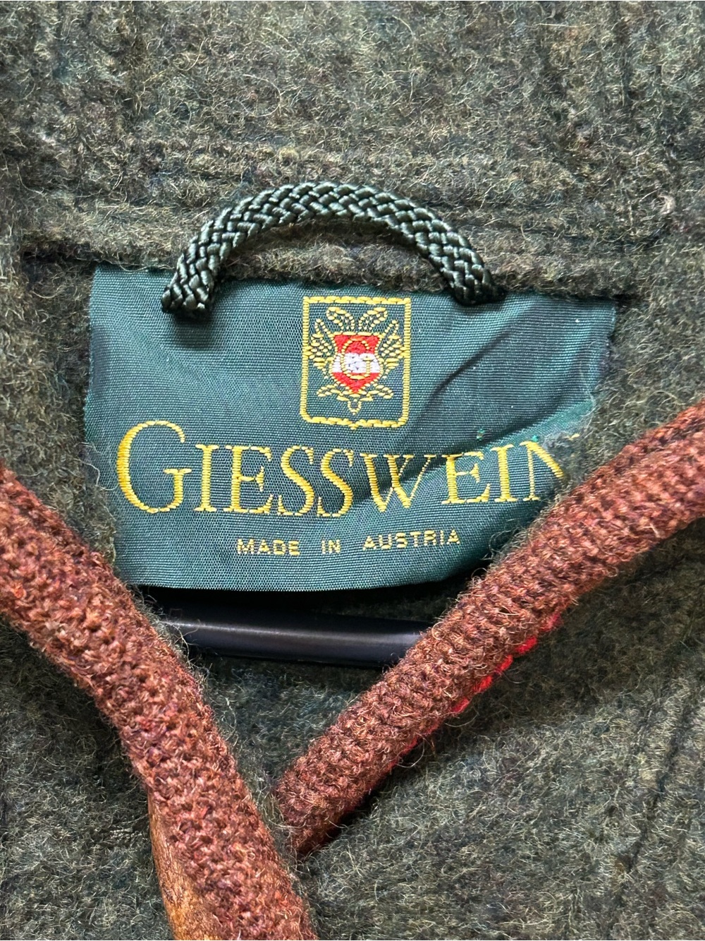 Vintage Giesswein Austria 100% Wool Toggle Button Coat Jacket Hooded Green 14 - Picture 3 of 6
